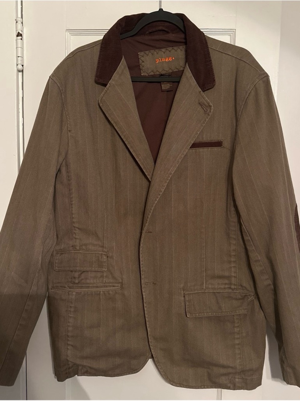 Men's Brown Corduroy-Trim Blazer Jacket - Brown